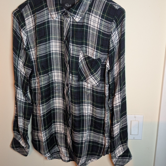 Rails Tops - Rails Women's Black and Green Plaid Button Down Shirt